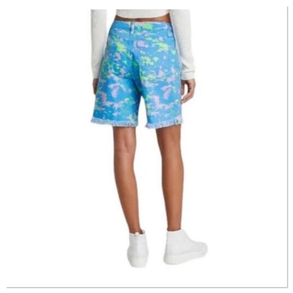 Women’s High Rise Bermuda Shorts Blue Paint Splash Wild Fable - Picture 3 of 6